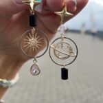 Серьги КОСМОС с черным агатом